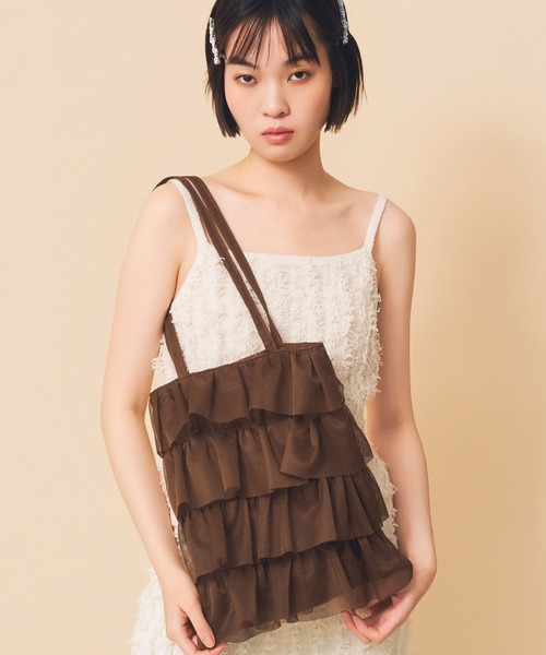 Casselini(キャセリーニ)の「Casselini(キャセリーニ)メッシュフリルトート(トートバッグ・レディース・ブラック/ラベンダー/ホワイト/ブラウン・FREE)」の7枚目の写真