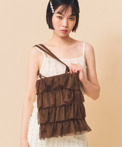 Casselini(キャセリーニ)の「Casselini(キャセリーニ)メッシュフリルトート(トートバッグ・レディース・ブラック/ラベンダー/ホワイト/ブラウン・FREE)」の9枚目の写真
