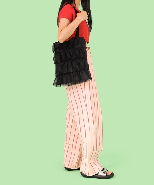 Casselini(キャセリーニ)の「Casselini(キャセリーニ)メッシュフリルトート(トートバッグ・レディース・ブラック/ラベンダー/ホワイト/ブラウン・FREE)」の17枚目の写真