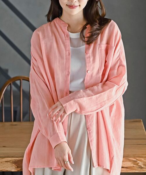 rps（アールピーエス）の「バンドカラー綿麻シアーブラウス（シャツ/ブラウス・レディース・オフホワイト/ブラック/ミント/イエロー/ピンク・フリー）」の5枚目の写真