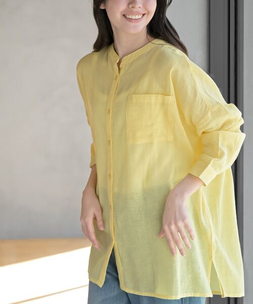 rps（アールピーエス）の「バンドカラー綿麻シアーブラウス（シャツ/ブラウス・レディース・オフホワイト/ブラック/ミント/イエロー/ピンク・フリー）」の4枚目の写真