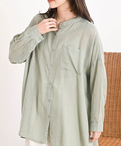 rps（アールピーエス）の「バンドカラー綿麻シアーブラウス（シャツ/ブラウス・レディース・オフホワイト/ブラック/ミント/イエロー/ピンク・フリー）」の3枚目の写真