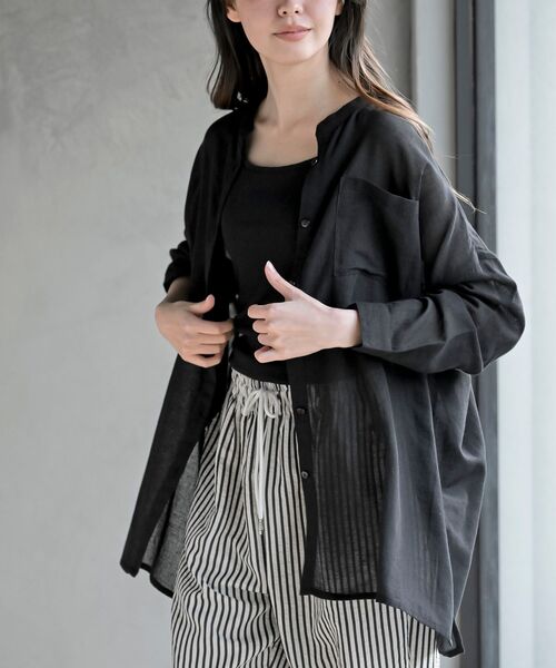 rps（アールピーエス）の「バンドカラー綿麻シアーブラウス（シャツ/ブラウス・レディース・オフホワイト/ブラック/ミント/イエロー/ピンク・フリー）」の2枚目の写真