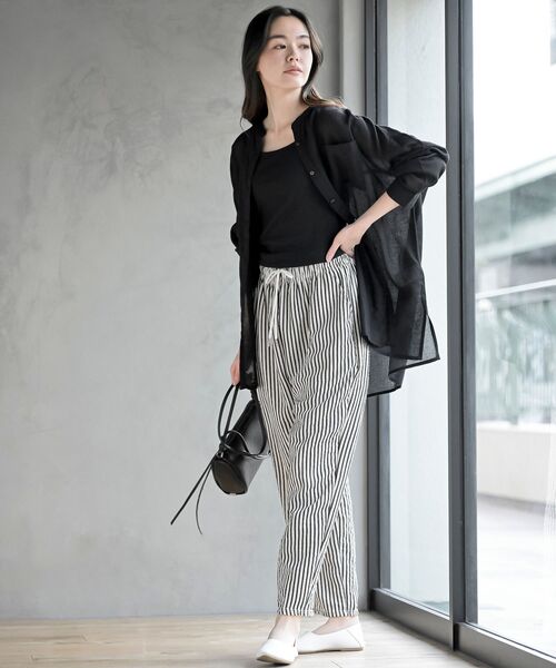 rps（アールピーエス）の「バンドカラー綿麻シアーブラウス（シャツ/ブラウス・レディース・オフホワイト/ブラック/ミント/イエロー/ピンク・フリー）」の6枚目の写真