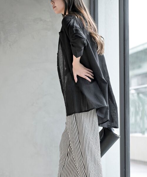 rps（アールピーエス）の「バンドカラー綿麻シアーブラウス（シャツ/ブラウス・レディース・オフホワイト/ブラック/ミント/イエロー/ピンク・フリー）」の7枚目の写真