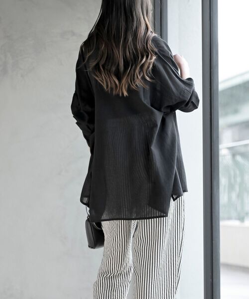 rps（アールピーエス）の「バンドカラー綿麻シアーブラウス（シャツ/ブラウス・レディース・オフホワイト/ブラック/ミント/イエロー/ピンク・フリー）」の8枚目の写真