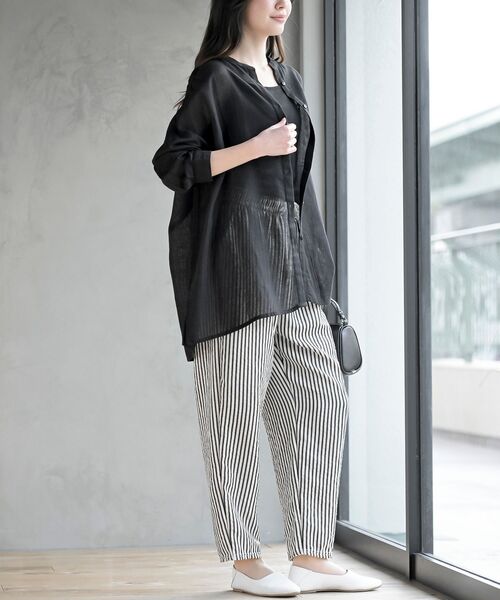 rps（アールピーエス）の「バンドカラー綿麻シアーブラウス（シャツ/ブラウス・レディース・オフホワイト/ブラック/ミント/イエロー/ピンク・フリー）」の9枚目の写真