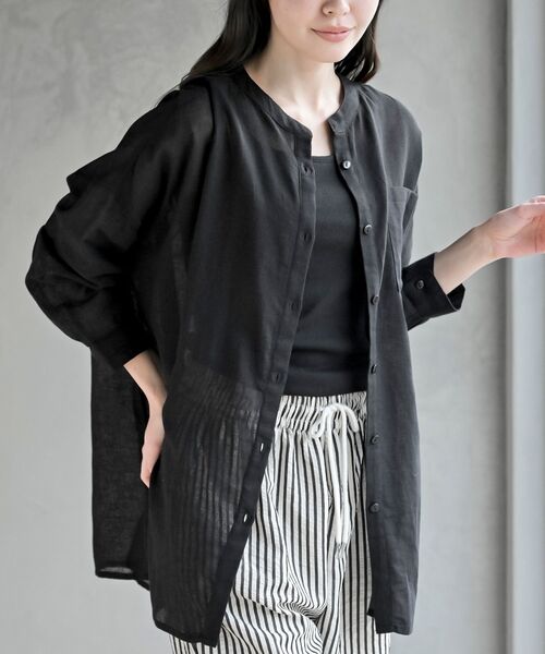 rps（アールピーエス）の「バンドカラー綿麻シアーブラウス（シャツ/ブラウス・レディース・オフホワイト/ブラック/ミント/イエロー/ピンク・フリー）」の13枚目の写真