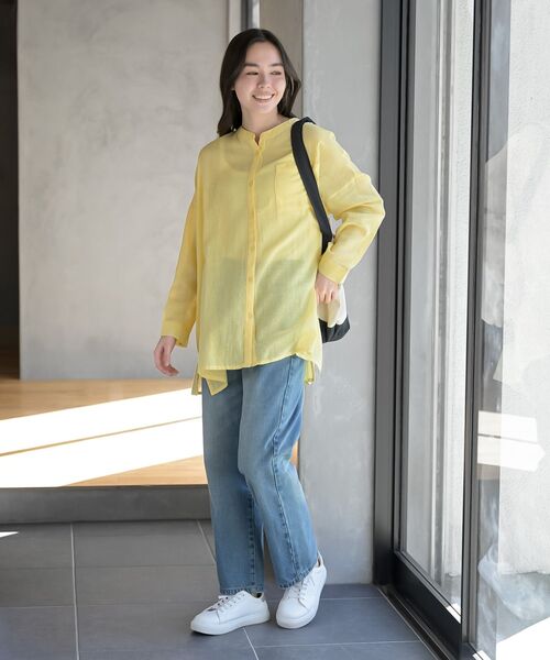 rps（アールピーエス）の「バンドカラー綿麻シアーブラウス（シャツ/ブラウス・レディース・オフホワイト/ブラック/ミント/イエロー/ピンク・フリー）」の14枚目の写真