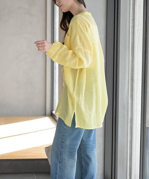 rps（アールピーエス）の「バンドカラー綿麻シアーブラウス（シャツ/ブラウス・レディース・オフホワイト/ブラック/ミント/イエロー/ピンク・フリー）」の15枚目の写真