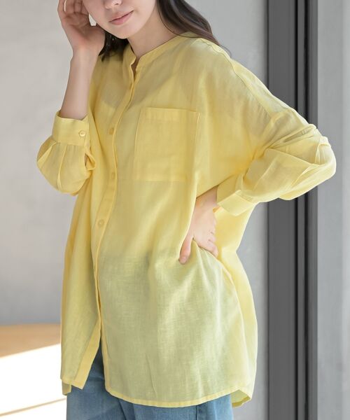 rps（アールピーエス）の「バンドカラー綿麻シアーブラウス（シャツ/ブラウス・レディース・オフホワイト/ブラック/ミント/イエロー/ピンク・フリー）」の19枚目の写真