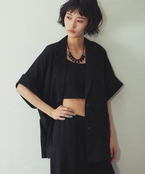 ANOTHER S（アナザーエス）の「ストライプハーフスリーブジャケット（テーラードジャケット・レディース・ブラック/ストライプ・M）」の22枚目の写真