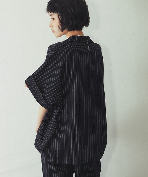 ANOTHER S（アナザーエス）の「ストライプハーフスリーブジャケット（テーラードジャケット・レディース・ブラック/ストライプ・M）」の5枚目の写真