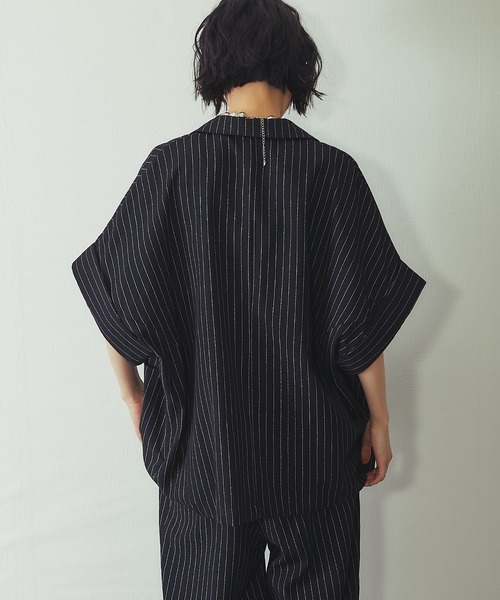 ANOTHER S（アナザーエス）の「ストライプハーフスリーブジャケット（テーラードジャケット・レディース・ブラック/ストライプ・M）」の9枚目の写真