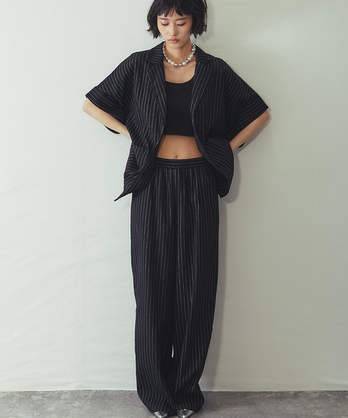 ANOTHER S（アナザーエス）の「ストライプハーフスリーブジャケット（テーラードジャケット・レディース・ブラック/ストライプ・M）」の13枚目の写真