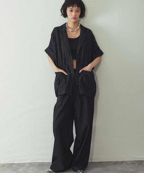 ANOTHER S（アナザーエス）の「ストライプハーフスリーブジャケット（テーラードジャケット・レディース・ブラック/ストライプ・M）」の19枚目の写真