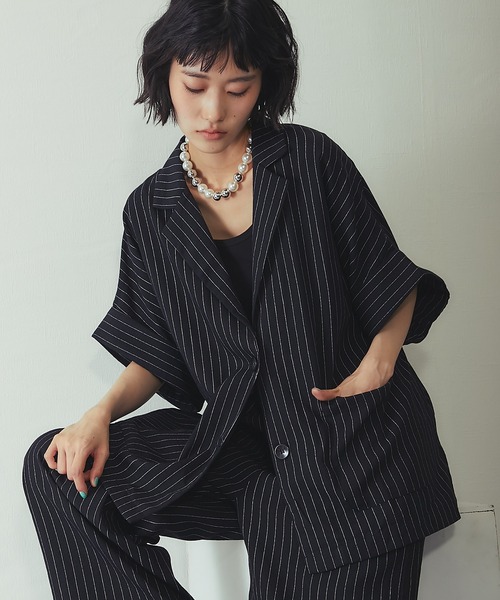 ANOTHER S（アナザーエス）の「ストライプハーフスリーブジャケット（テーラードジャケット・レディース・ブラック/ストライプ・M）」の17枚目の写真