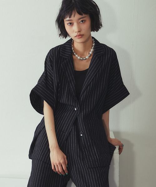 ANOTHER S（アナザーエス）の「ストライプハーフスリーブジャケット（テーラードジャケット・レディース・ブラック/ストライプ・M）」の21枚目の写真