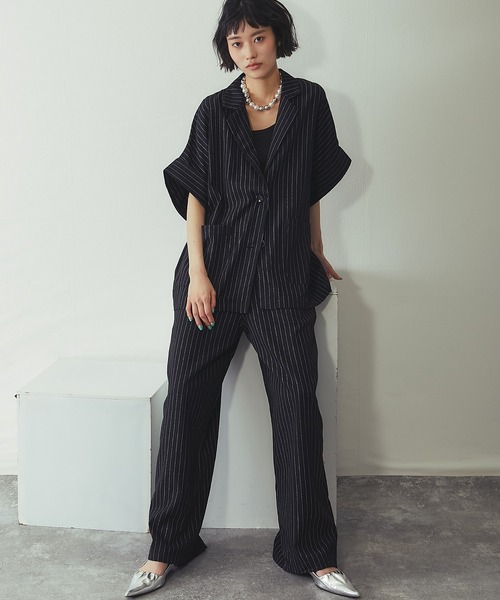 ANOTHER S（アナザーエス）の「ストライプハーフスリーブジャケット（テーラードジャケット・レディース・ブラック/ストライプ・M）」の15枚目の写真