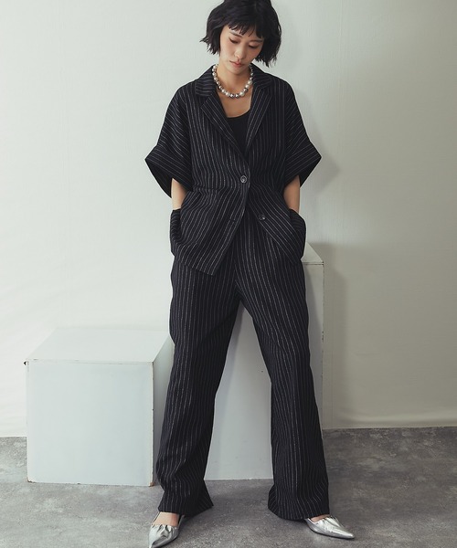 ANOTHER S（アナザーエス）の「ストライプハーフスリーブジャケット（テーラードジャケット・レディース・ブラック/ストライプ・M）」の16枚目の写真