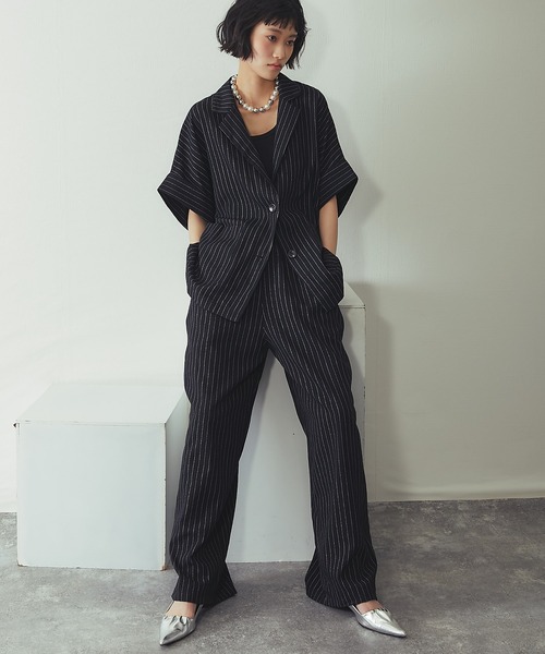 ANOTHER S（アナザーエス）の「ストライプハーフスリーブジャケット（テーラードジャケット・レディース・ブラック/ストライプ・M）」の18枚目の写真