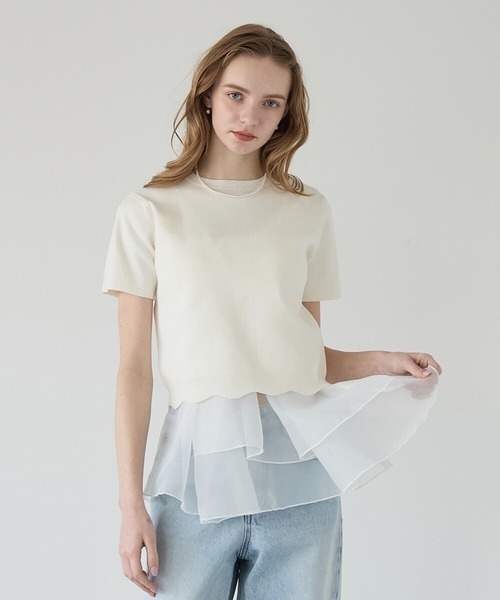 BIRTHDAY BASH(バースデイバッシュ)の「2WAY LAME KNIT SHEER FRILL TOPS(ニット/セーター・レディース・ブラック/サックスブルー/ホワイト・FREE)」の2枚目の写真