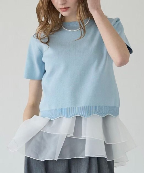 BIRTHDAY BASH(バースデイバッシュ)の「2WAY LAME KNIT SHEER FRILL TOPS(ニット/セーター・レディース・ブラック/サックスブルー/ホワイト・FREE)」の1枚目の写真