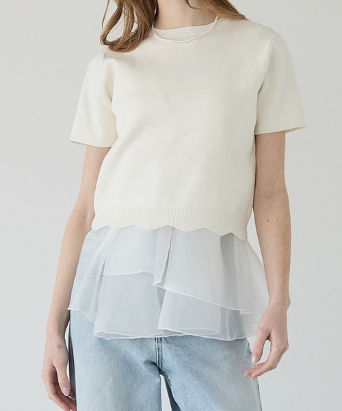 BIRTHDAY BASH(バースデイバッシュ)の「2WAY LAME KNIT SHEER FRILL TOPS(ニット/セーター・レディース・ブラック/サックスブルー/ホワイト・FREE)」の8枚目の写真