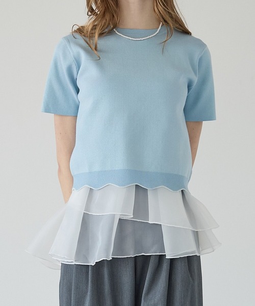 BIRTHDAY BASH(バースデイバッシュ)の「2WAY LAME KNIT SHEER FRILL TOPS(ニット/セーター・レディース・ブラック/サックスブルー/ホワイト・FREE)」の6枚目の写真