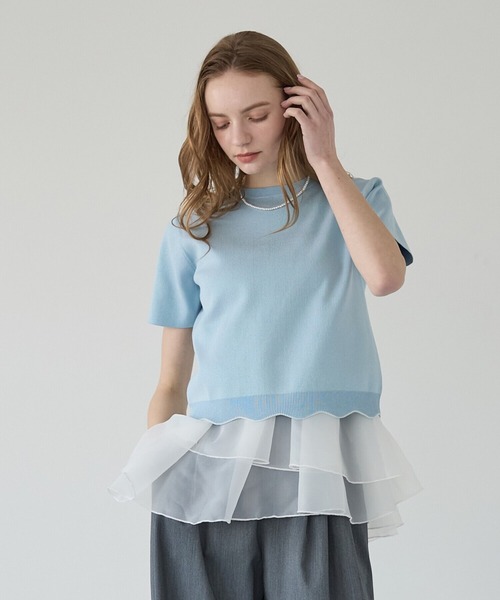 BIRTHDAY BASH(バースデイバッシュ)の「2WAY LAME KNIT SHEER FRILL TOPS(ニット/セーター・レディース・ブラック/サックスブルー/ホワイト・FREE)」の4枚目の写真