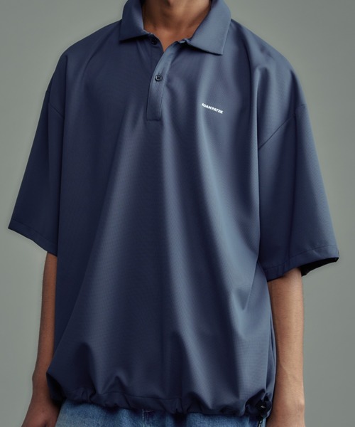 ADAM PATEK(アダムパテック)の「【ADAMPATEK/アダムパテック】ripple looose polo shirt リップルルーズポロシャツ(ポロシャツ・レディース・グレー/ブラック・2/1)」の1枚目の写真