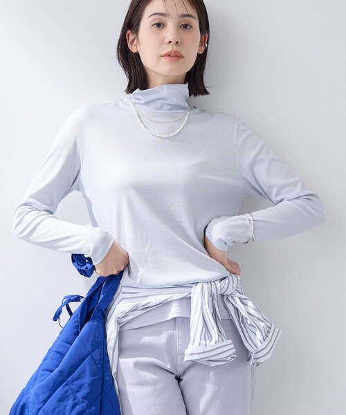 INDIVI（インディヴィ）の「【インナーとして使える／通気性◎】テレコジャージトップス（Tシャツ/カットソー・レディース・ライトグレー/ホワイト/ブラック・40/38/34）」の9枚目の写真