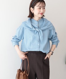 シャツ/ブラウス スカーフ」に該当するレディースのトップス（ブルー