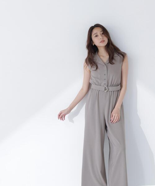 NATURAL BEAUTY BASIC(ナチュラルビューティーベーシック)の「開襟オールインワン(つなぎ/オールインワン・レディース・ブラウン/ブラック・P/S/MEDIUM)」の2枚目の写真