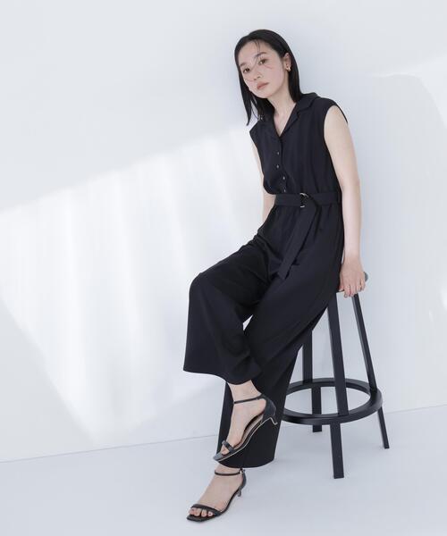 NATURAL BEAUTY BASIC(ナチュラルビューティーベーシック)の「開襟オールインワン(つなぎ/オールインワン・レディース・ブラウン/ブラック・P/S/MEDIUM)」の1枚目の写真