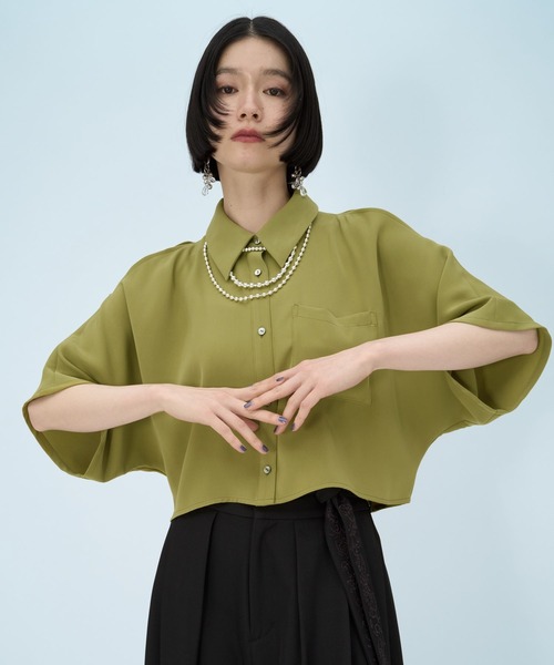 HARE(ハレ)の「カタアキトロミショートシャツ(HARE)(シャツ/ブラウス・レディース・イエロー/ブルーグリーン/ブラック/パープル/オレンジ/レッド・FREE)」の22枚目の写真