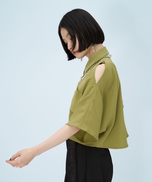 HARE(ハレ)の「カタアキトロミショートシャツ(HARE)(シャツ/ブラウス・レディース・イエロー/ブルーグリーン/ブラック/パープル/オレンジ/レッド・FREE)」の21枚目の写真