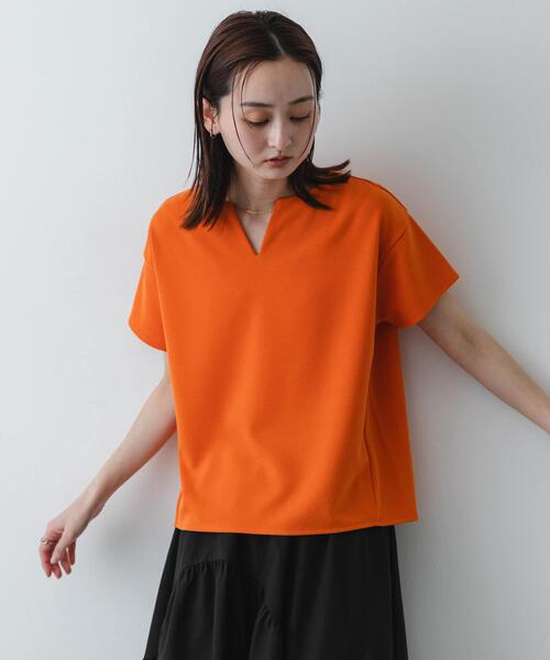 SENSE OF PLACE by URBAN RESEARCH（センスオブプレイスバイアーバンリサーチ）の「キーネックミラノリブTシャツ（Tシャツ/カットソー・レディース・オフホワイト/ホワイト系その他/ブラック/ブラウン/オレンジ・ONE）」の11枚目の写真
