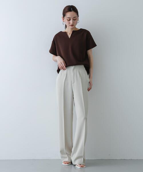 SENSE OF PLACE by URBAN RESEARCH（センスオブプレイスバイアーバンリサーチ）の「キーネックミラノリブTシャツ（Tシャツ/カットソー・レディース・オフホワイト/ホワイト系その他/ブラック/ブラウン/オレンジ・ONE）」の12枚目の写真