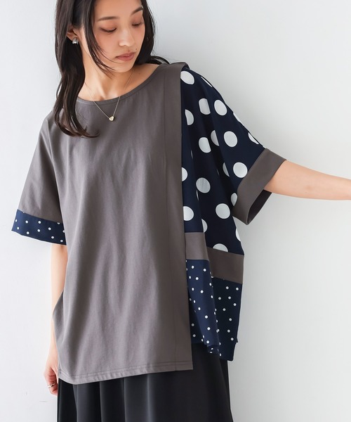 n'OrLABEL(ノアールレーベル)の「【接触冷感】ドット切替冷感カットソー(Tシャツ/カットソー・レディース・ブラック/チャコール・FREE)」の7枚目の写真