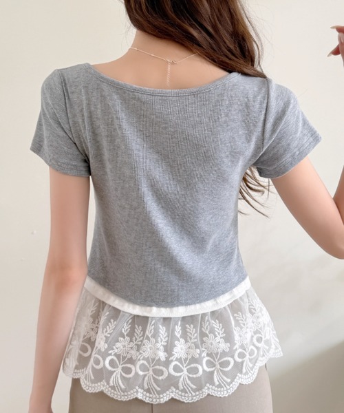 Ada.（エイダ）の「スカラップ レース フリル レイヤード風 フロントボタン カットソー（Tシャツ/カットソー・レディース・イエロー/グレー/ブルー・FREE）」の6枚目の写真