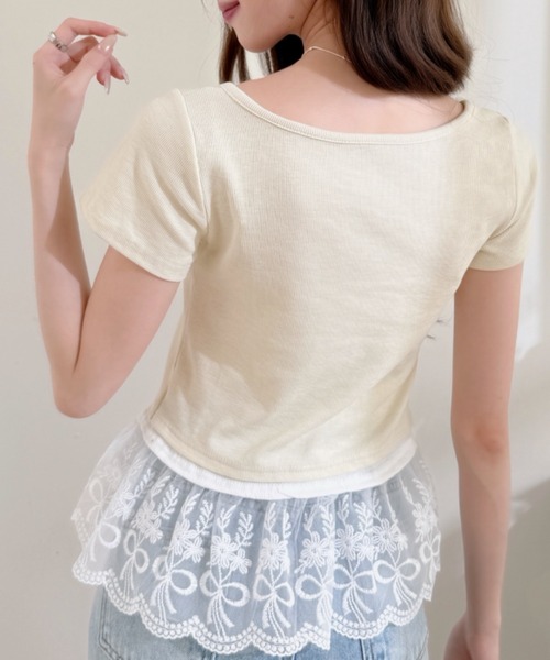 Ada.（エイダ）の「スカラップ レース フリル レイヤード風 フロントボタン カットソー（Tシャツ/カットソー・レディース・イエロー/グレー/ブルー・FREE）」の18枚目の写真