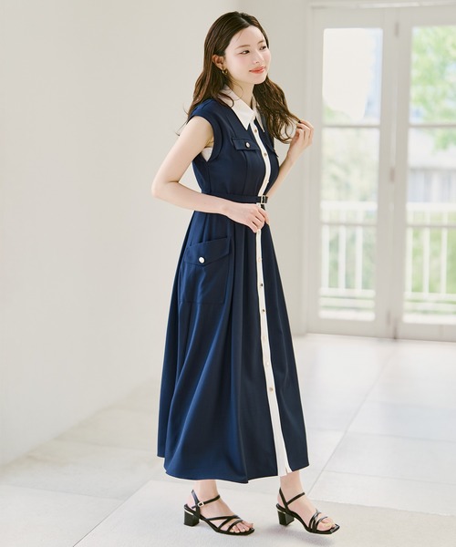 MISCH MASCH(ミッシュマッシュ)の「2026春夏新作 配色襟フレンチシャツワンピース(シャツワンピース・レディース・ホワイト/カーキ/ネイビー・M/S)」の9枚目の写真