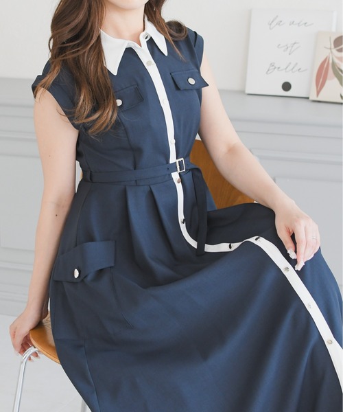 MISCH MASCH(ミッシュマッシュ)の「2026春夏新作 配色襟フレンチシャツワンピース(シャツワンピース・レディース・ホワイト/カーキ/ネイビー・M/S)」の12枚目の写真