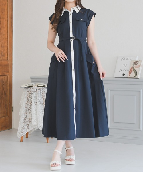 MISCH MASCH(ミッシュマッシュ)の「2026春夏新作 配色襟フレンチシャツワンピース(シャツワンピース・レディース・ホワイト/カーキ/ネイビー・M/S)」の10枚目の写真