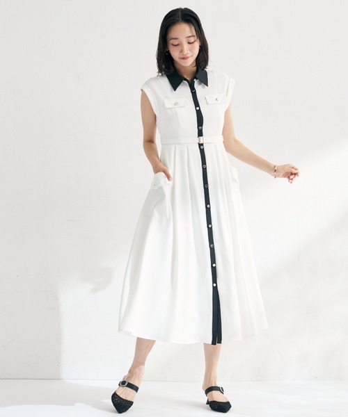 MISCH MASCH(ミッシュマッシュ)の「2026春夏新作 配色襟フレンチシャツワンピース(シャツワンピース・レディース・ホワイト/カーキ/ネイビー・M/S)」の14枚目の写真
