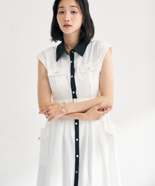 MISCH MASCH(ミッシュマッシュ)の「2026春夏新作 配色襟フレンチシャツワンピース(シャツワンピース・レディース・ホワイト/カーキ/ネイビー・M/S)」の22枚目の写真