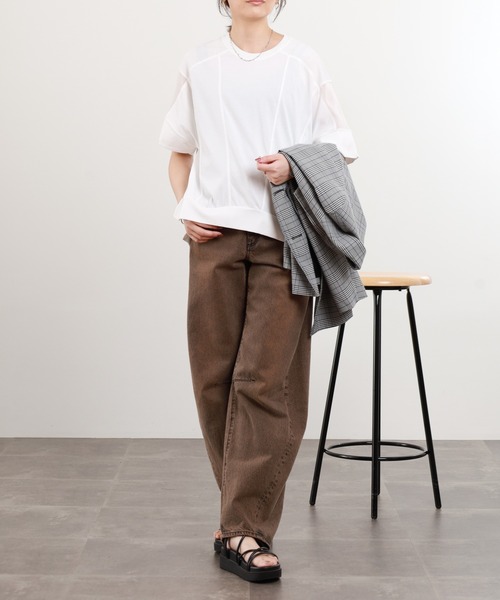 BRODIAEA(ブローディア)の「BRODIAEA ドロップショルダー切替カットソープルオーバー 半端袖(Tシャツ/カットソー・レディース・オフホワイト/グレイッシュベージュ/ブラック/ライトグリーン・40)」の16枚目の写真