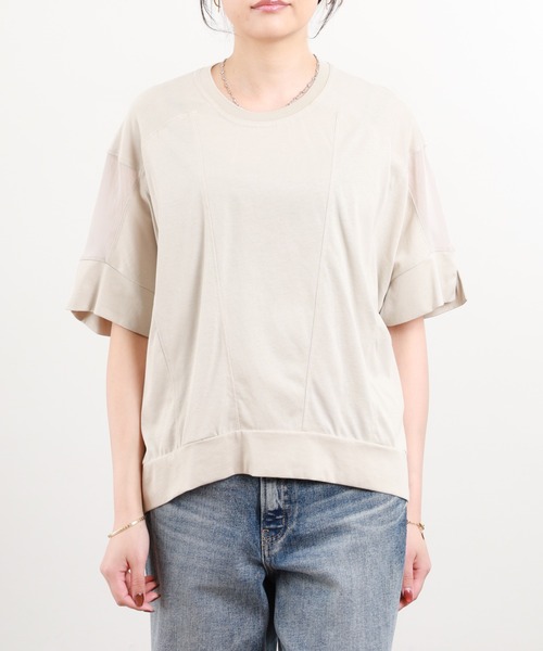 BRODIAEA(ブローディア)の「BRODIAEA ドロップショルダー切替カットソープルオーバー 半端袖(Tシャツ/カットソー・レディース・オフホワイト/グレイッシュベージュ/ブラック/ライトグリーン・40)」の7枚目の写真