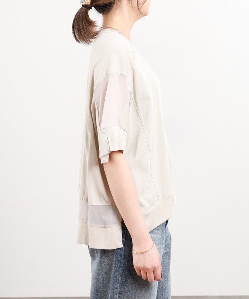 BRODIAEA(ブローディア)の「BRODIAEA ドロップショルダー切替カットソープルオーバー 半端袖(Tシャツ/カットソー・レディース・オフホワイト/グレイッシュベージュ/ブラック/ライトグリーン・40)」の8枚目の写真
